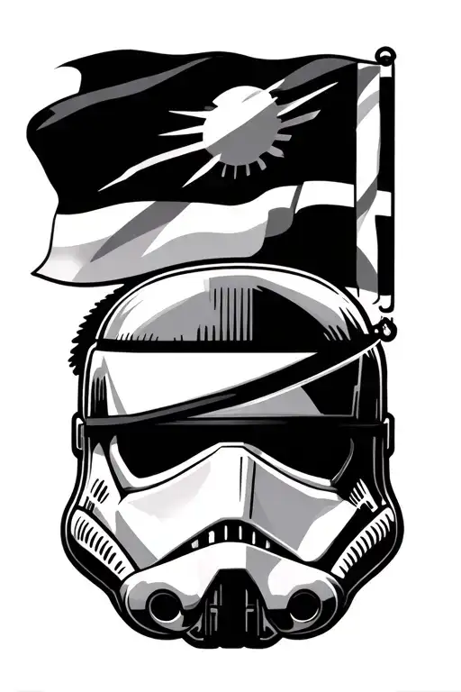 Stormtrooper Helmet From Star Wars And A Flag Of The Straw Hat Crew From One Piece