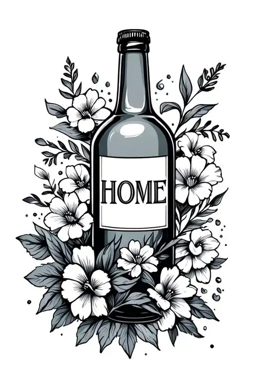 Bottle With Word Home With Flowers
