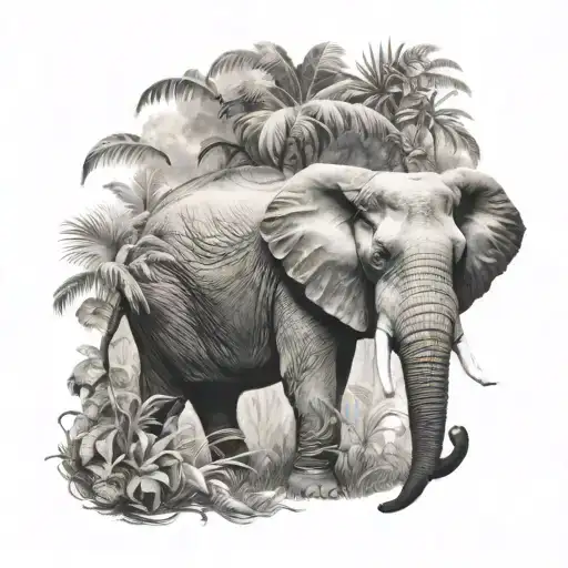 Fromt Facing Elephant In A Jungle Realism