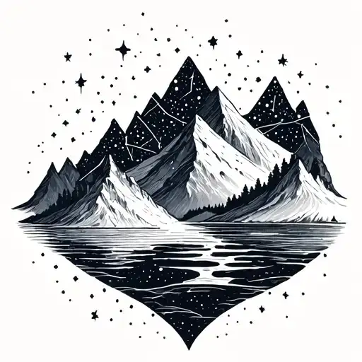 Mountains Constellations And Water Ripples