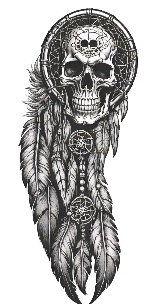Dream Catcher With Feathers Skull