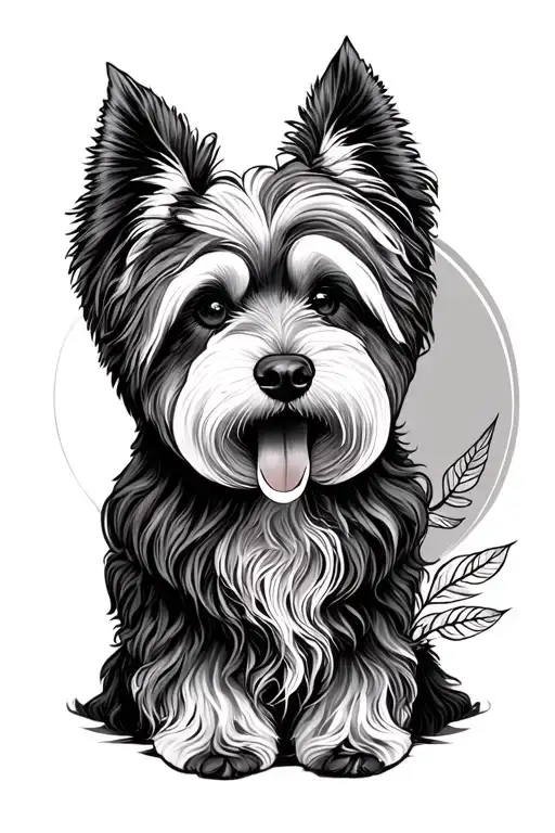 A Hardrock-inspired Tattoo Featuring A Puli Dog And Nature Elements