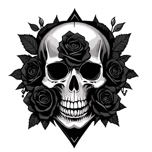 Pagan Skull With Black Roses Intertwined