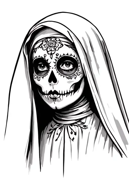 Gothic Style Day Of The Dead Nun Woman Face