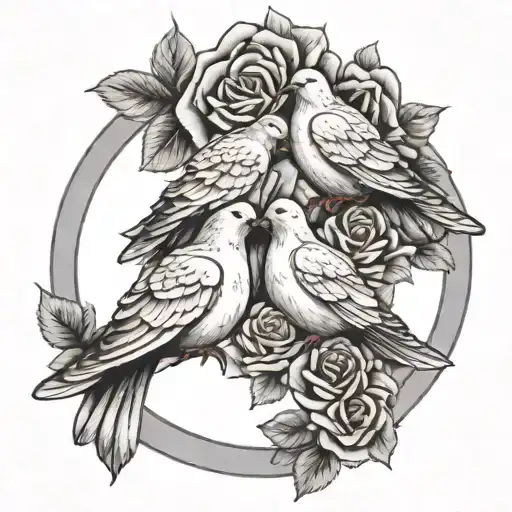 3 Doves With Rose Surrounded