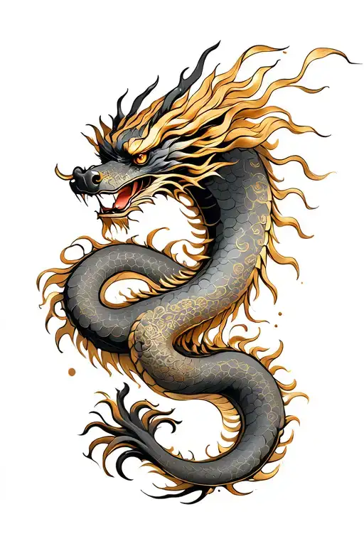 Chinese Dragon Fine Line Gold Ink