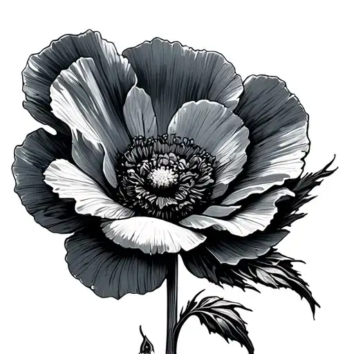 Small Poppy Flower With Rebirth Sign Fine Line