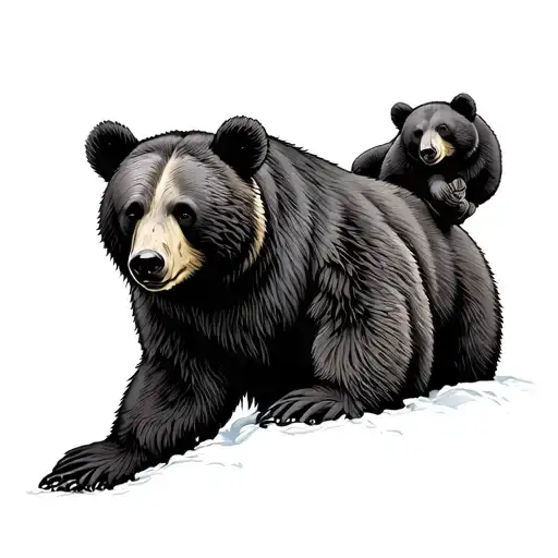 Mama Bear With Cub On Back