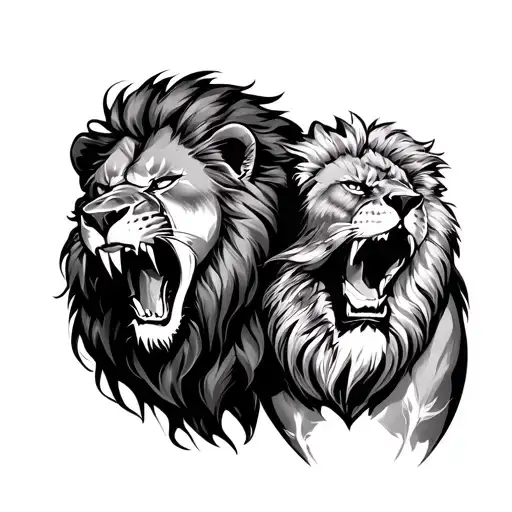 Angry Lion And Lioness Roaring