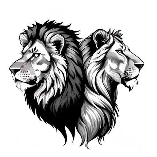 Lion And Lioness Back To Back