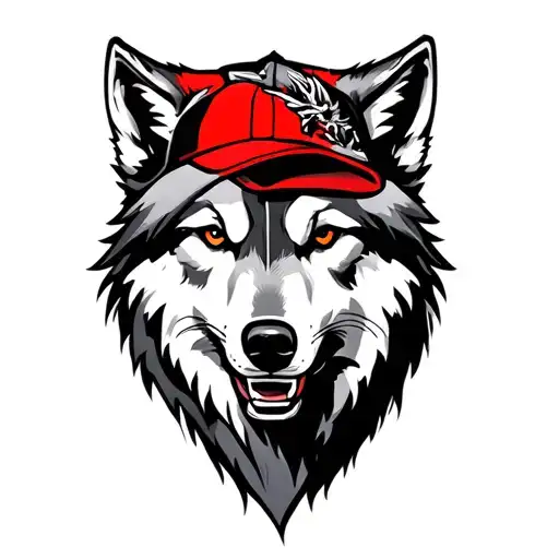 Wolf Whit Red Cap Adorned