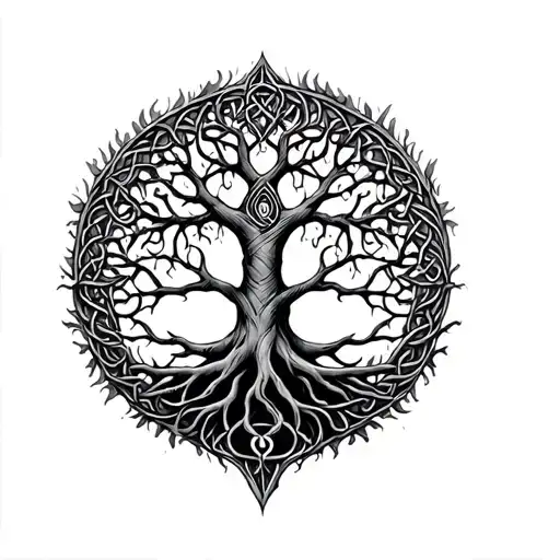 Celtic Tree Of Life With Full Circle Of Roots