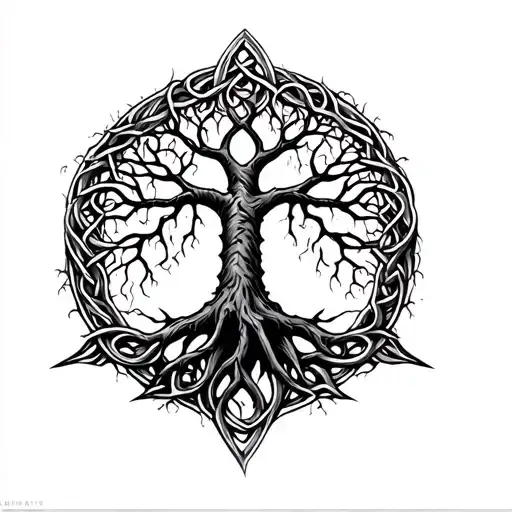 Celtic Tree Of Life With Full Circle Of Roots