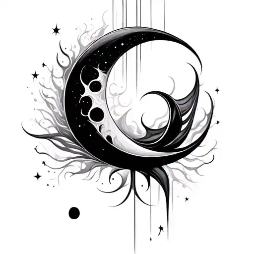 Create An Abstract Tattoo Design That Combines Moon And D Quarter Note