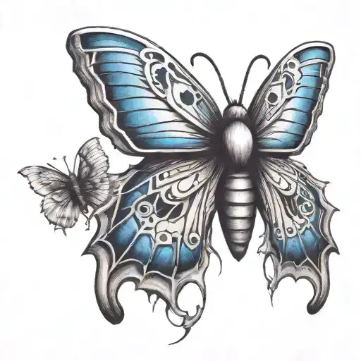 A Unique Tattoo Combining Moth With Cold Colors Like Blue And Violet And Beige