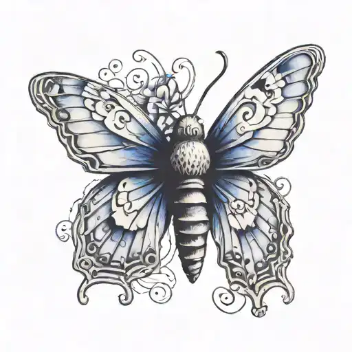 A Unique Tattoo Combining Moth With Cold Colors Like Blue And Violet And Beige