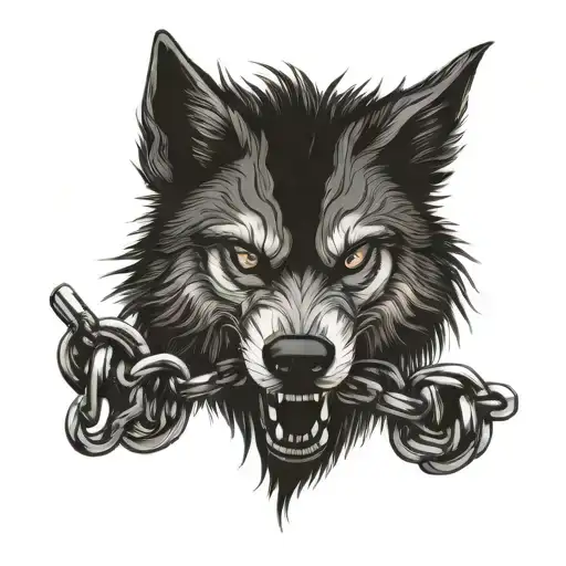 An Evil And Angry Fenrir Wolf Wrapped In Chains With Baseball Stitches Incorporated Into The Design