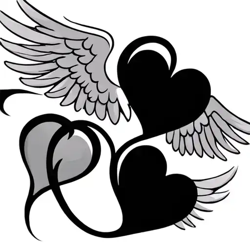 Small Tattoo For Arm With 2 Interlocking Hearts And Angel Wings