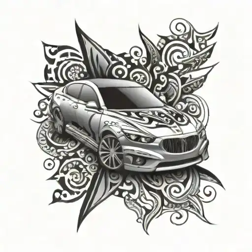 A Sleek And Modern Car Merging With Tribal Patterns