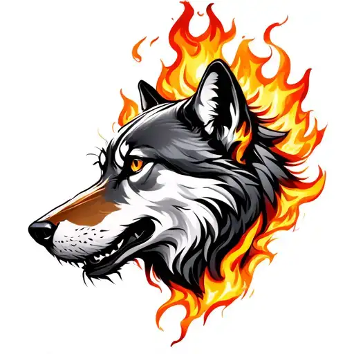 Wolf With Fire Surronding The Wolf Howling
