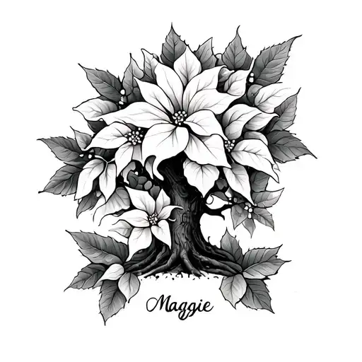 Money Tree And Poinsettia Flowers Mixed In Design With The Name Maggie On The Wrist