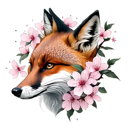 Fox With Cherry Blossoms
