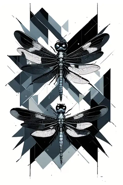Dragonfly In A Abstract Pattern With Geometric Design Incorporating
