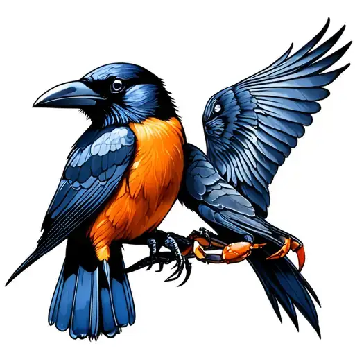 Baltimore Raven And Baltimore Oriole With Blue Crab