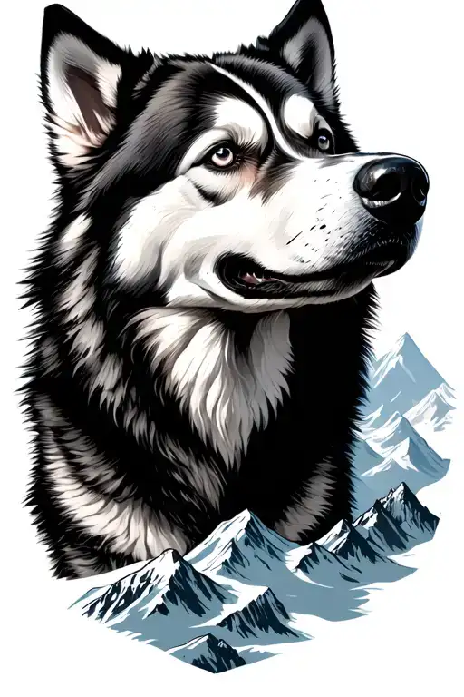 Husky And Snow Capped Mountain