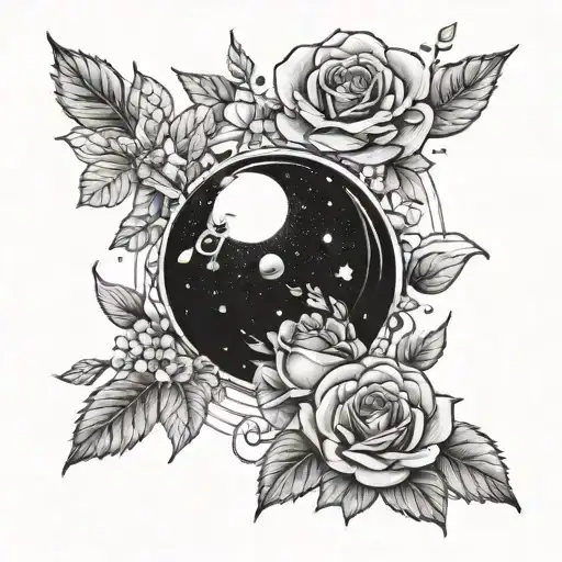 Roses And Wildflowers With Outer Space Planets