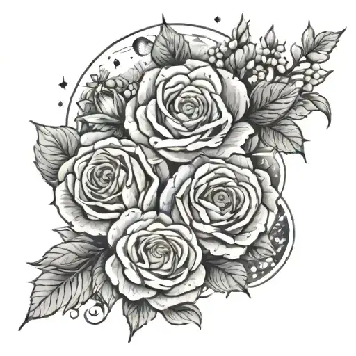 Roses And Wildflowers With Outer Space Planets