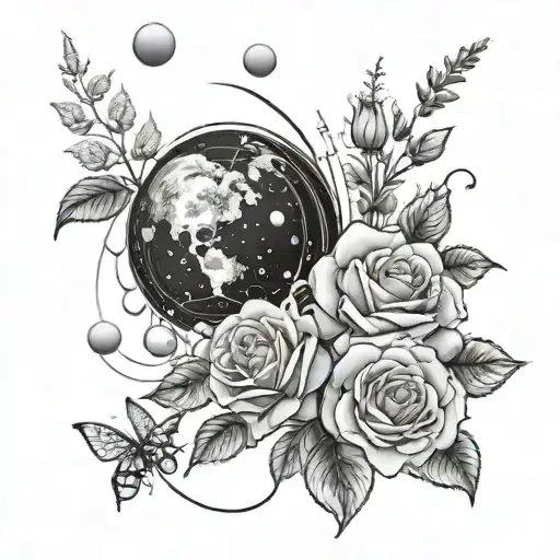 Roses And Wildflowers With Outer Space Planets