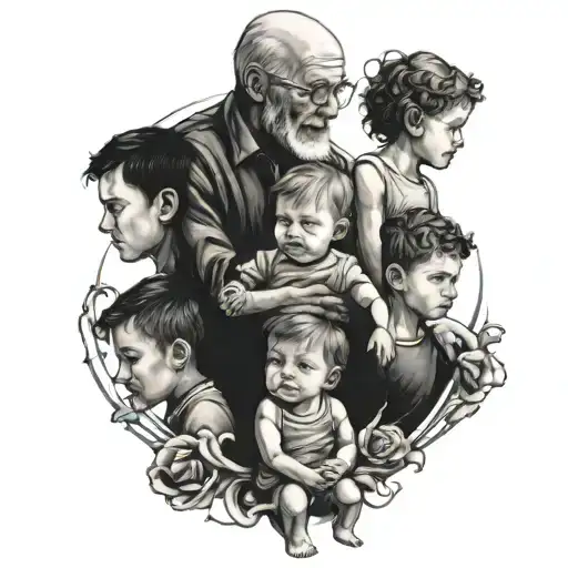 Four Children And Father