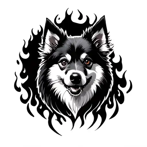 Spitz Dog Black On Fire