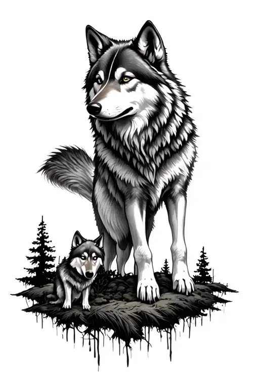 Wolf And Forrest Themed Half Sleeve