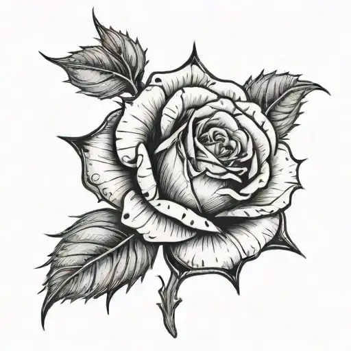 Rose With Sharp Thorns Along The Stem