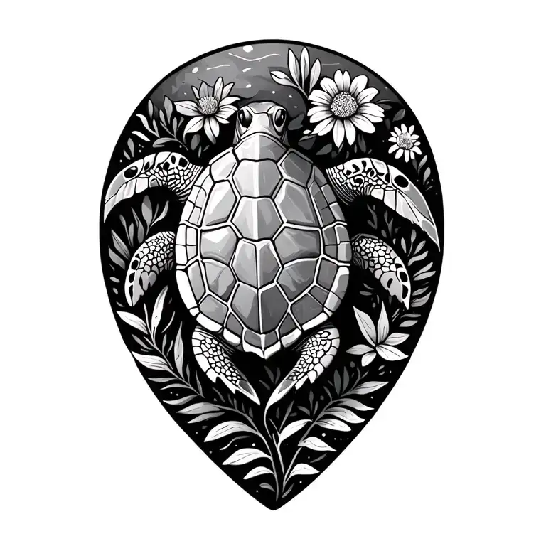 Sea Turtle With Flowers
