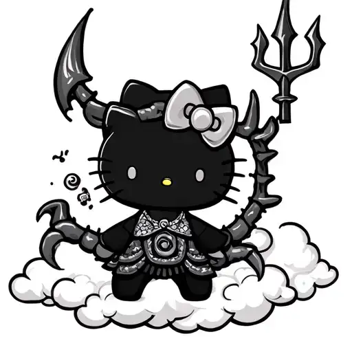 Hello Kitty With Trident Poseidon Style On Cloud