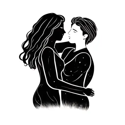 Male And Female Stick Figure Hugging Each Other