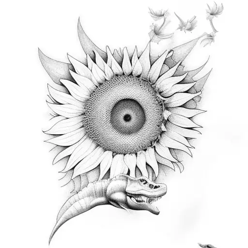 Dinosaur And Sunflowers