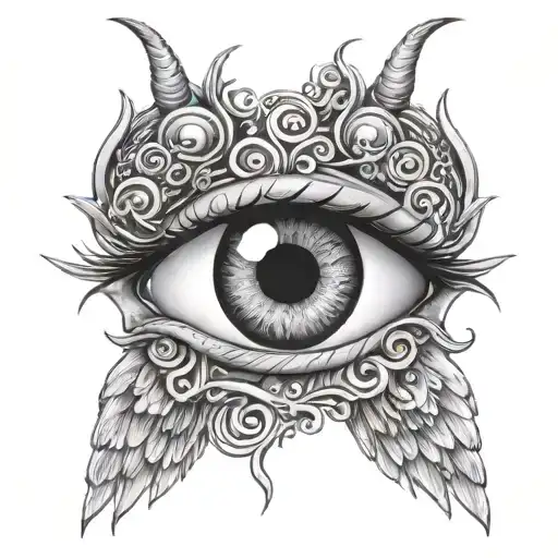 Eye With Devil Horns And Angel Wings