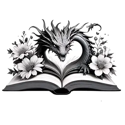Open Book Come Up Flowers And A Dragon In The Middle