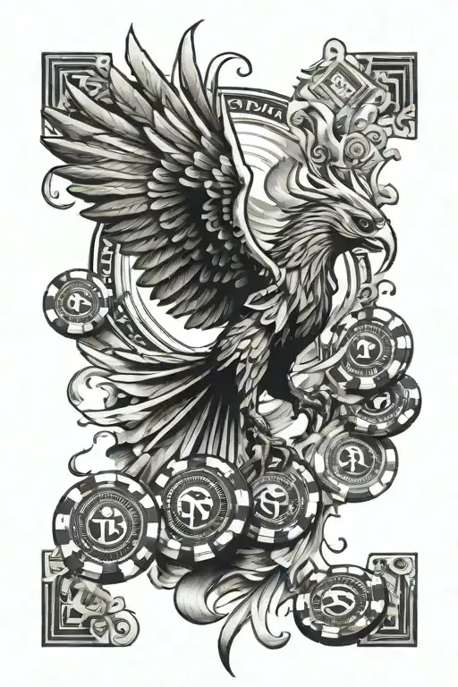 Rising Phoenix Rising From Ashes With Casino Chips And Money