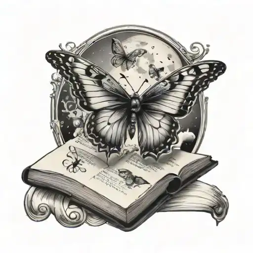 An Open Book With Butterfly And Moon