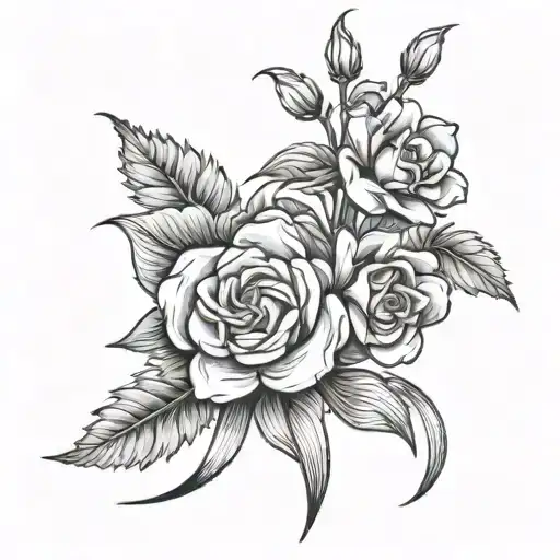 Bouquet With Daffodil Rose Marigold Chrysanthemum With Ribbon And Stems Standing Up