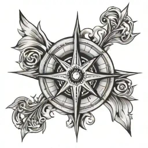 A Stylized Compass Rose Tattoo With Each Direction Representing A Different Family Member