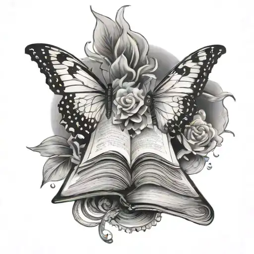 Open Book With A Half Moon And Butterfly