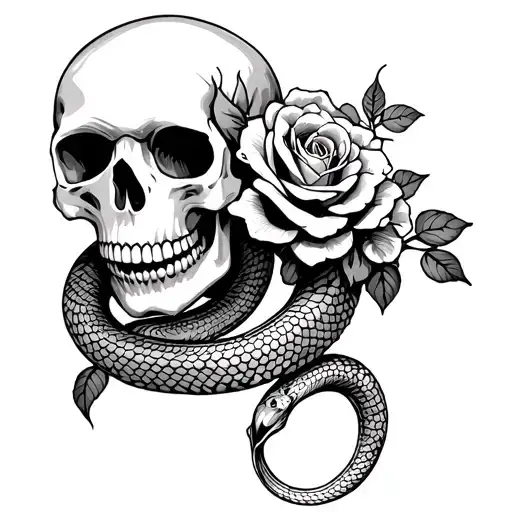 Skull Snake With Roses