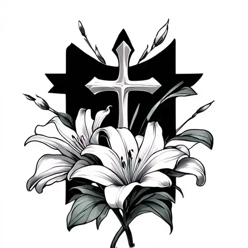 Lily Flowers And Cross Intertwined