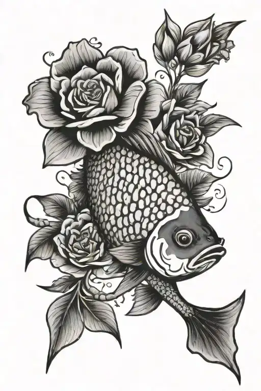 Coi Fish And Flowers